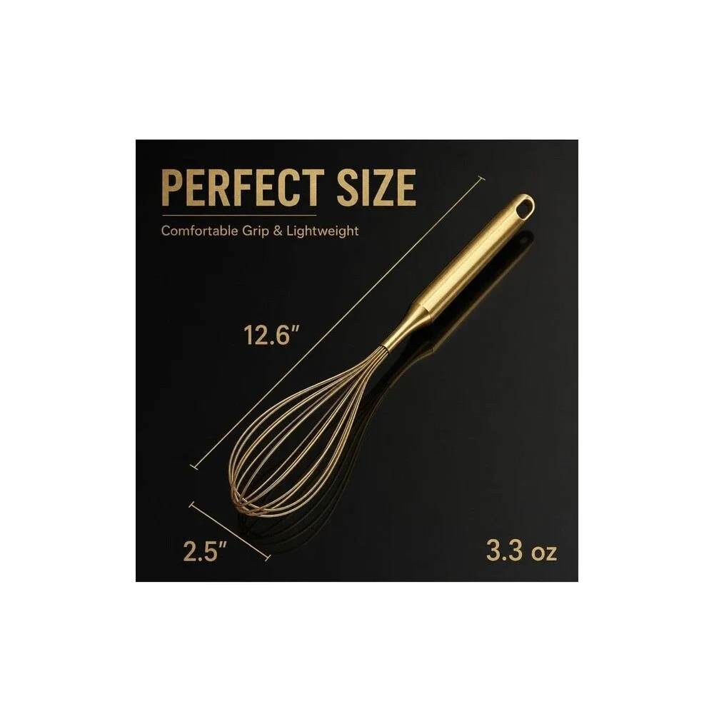 Gold Stainless Steel Balloon Whisk 13” Kitchen Egg Beater Mixing Baking Tool
